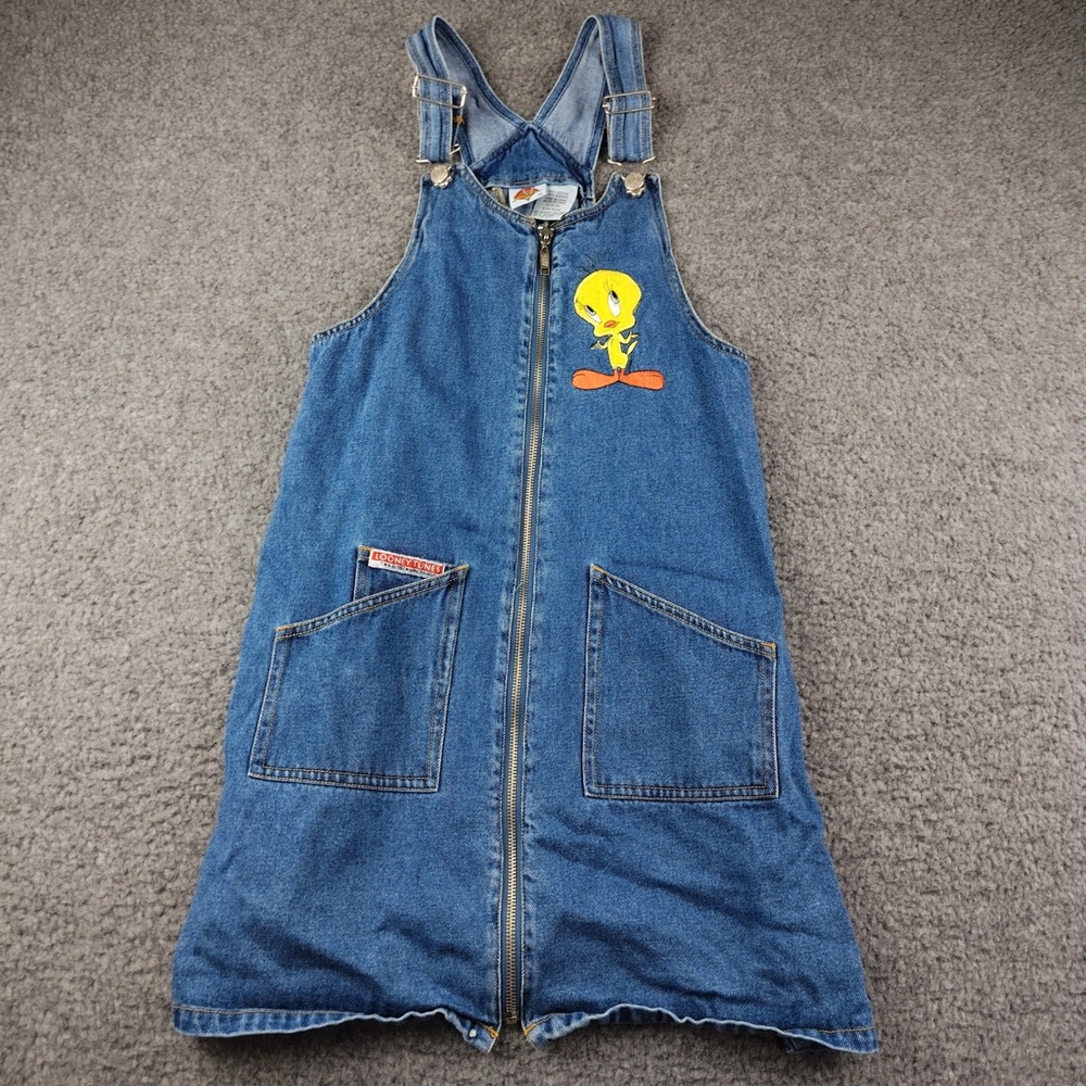 VTG Looney Tunes Tweety Bird Denim Bib Jumper Dress Womens XS Girls XL Y2K 90s